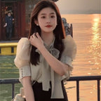 Bow Puff Sleeve Top Women's Design Sense