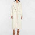 Lapel Double Breasted Elegant Mid-length Women's White Coat Elegant Overcoat