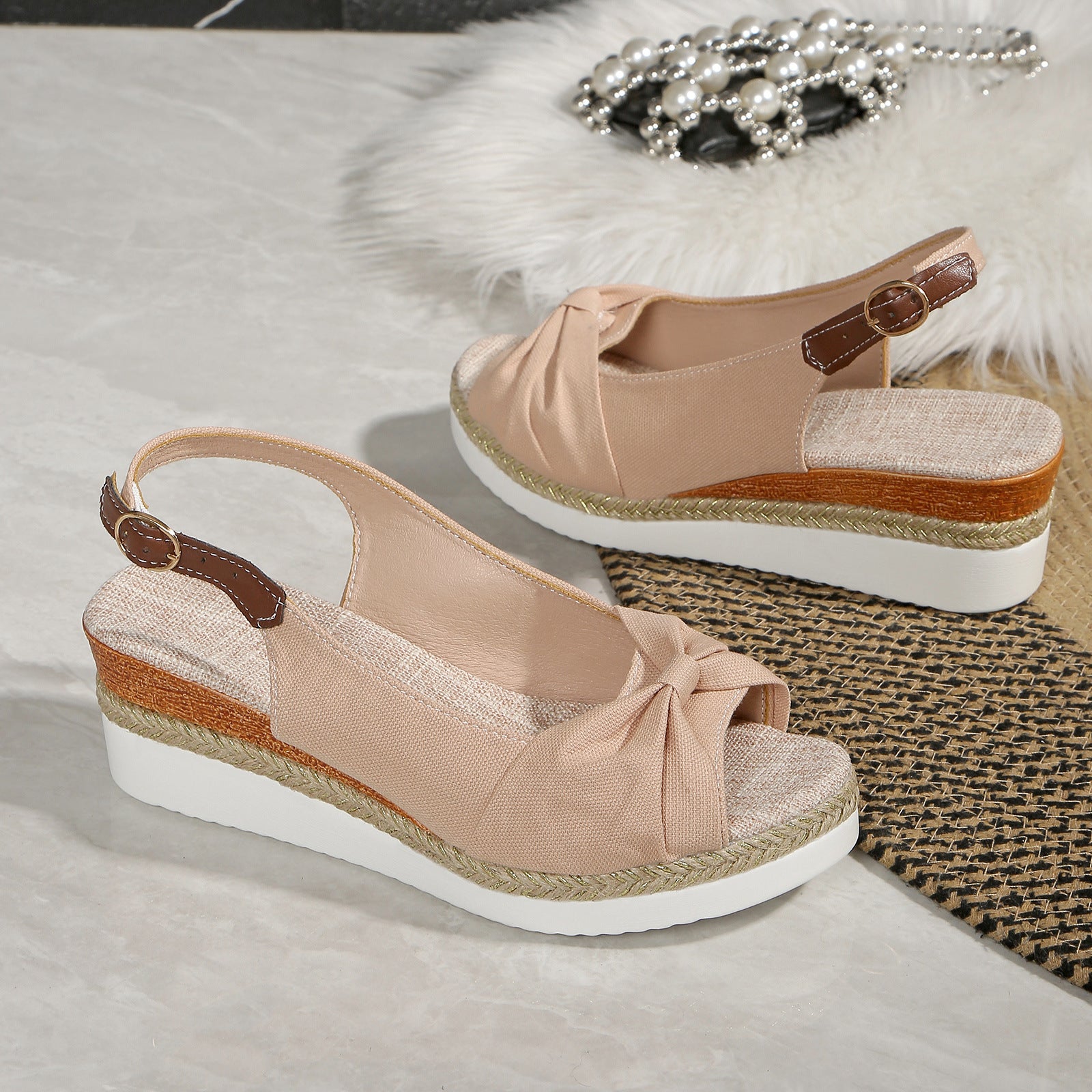 Bow Wedge Casual Sandals Women's Rubber